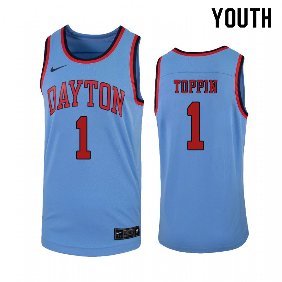 Youth #1 Obi Toppin Dayton Flyers College Basketball Jerseys Sale-Light Blue